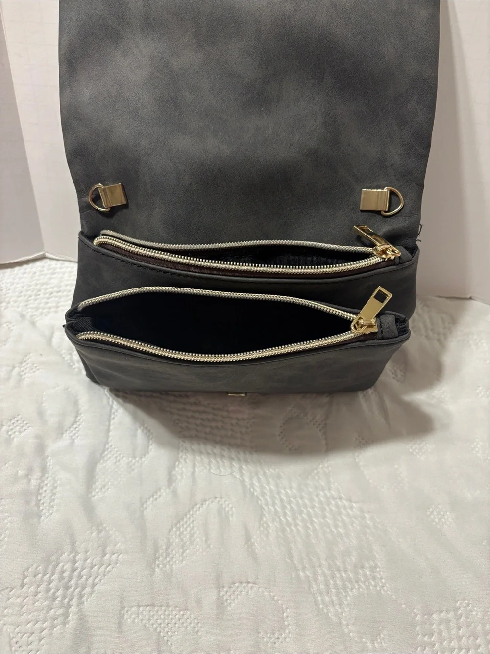 Free people Perforated Fold-Over Clutch - Charcoal Gray